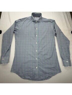 Ledbury Men's Dress Shirt Slim Fit Gingham Check Long Sleeve Size 15.5 Blue